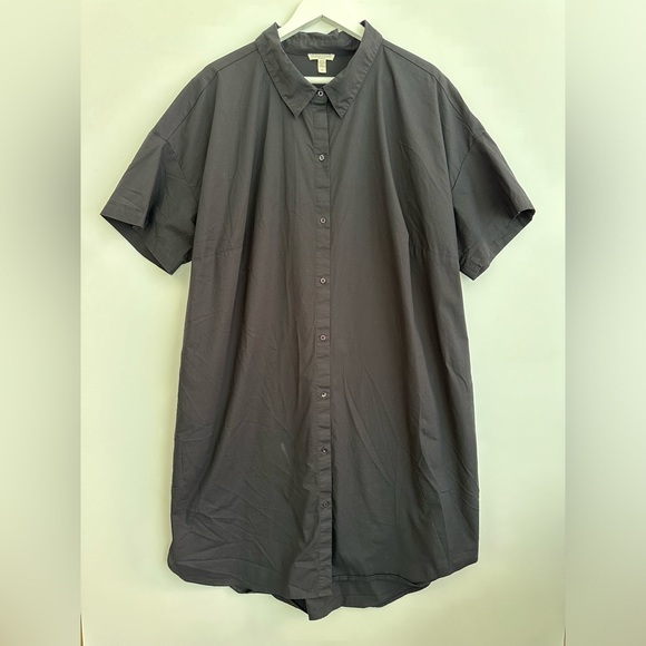 EILEEN FISHER ORGANIC COTTON STRETCH POPLIN SHIRT DRESS - BLACK - PLUS SIZE 3X - Picture 5 of 10